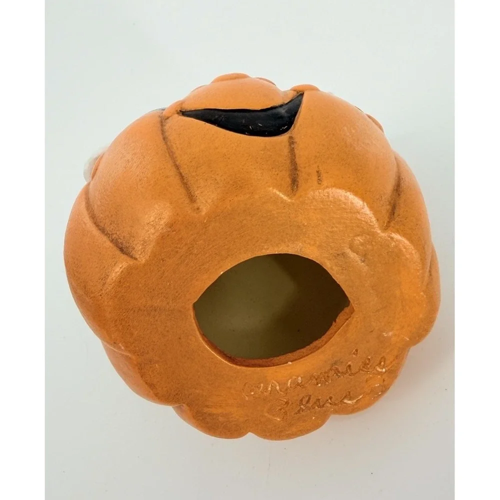 Vintage Ceramic Halloween Ghost with Jack-o-Lantern Pumpkin Figurine